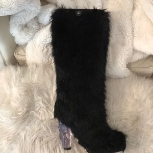 Chanel black fur boots (EUC)